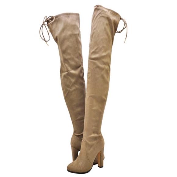 Cape Robbin Mona 1 womens khaki faux suede thigh high boots. - Picture 2 of 8